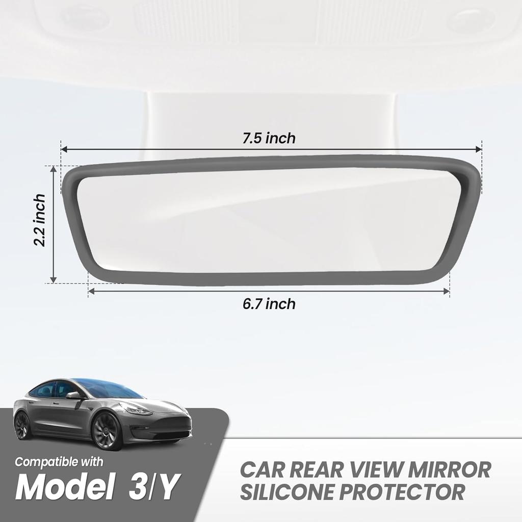 Car Rear View Mirror Silicone Protector Cover, Compatible with Model 3/Y, Auto Interior Mirror Decoration Frame, Car Accessories (Gray)
