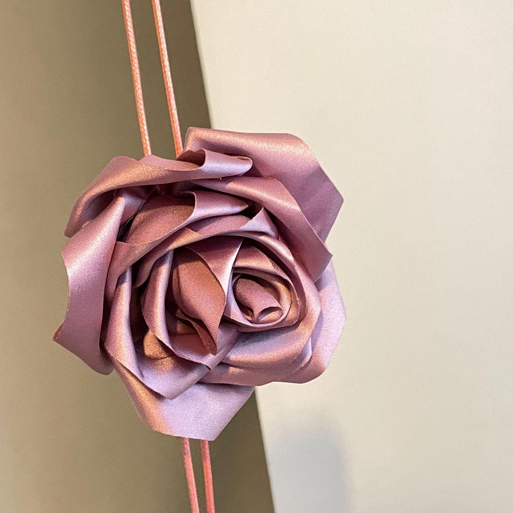 Vintage Rose Satin Flower Necklace & Hairband Choker - Versatile Women's Waist Accessory