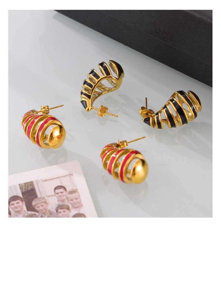 Colorful Spiral Water Drop Titanium Stud Earrings - Elegant Hollow Design, Non-Fading Luxury Jewelry