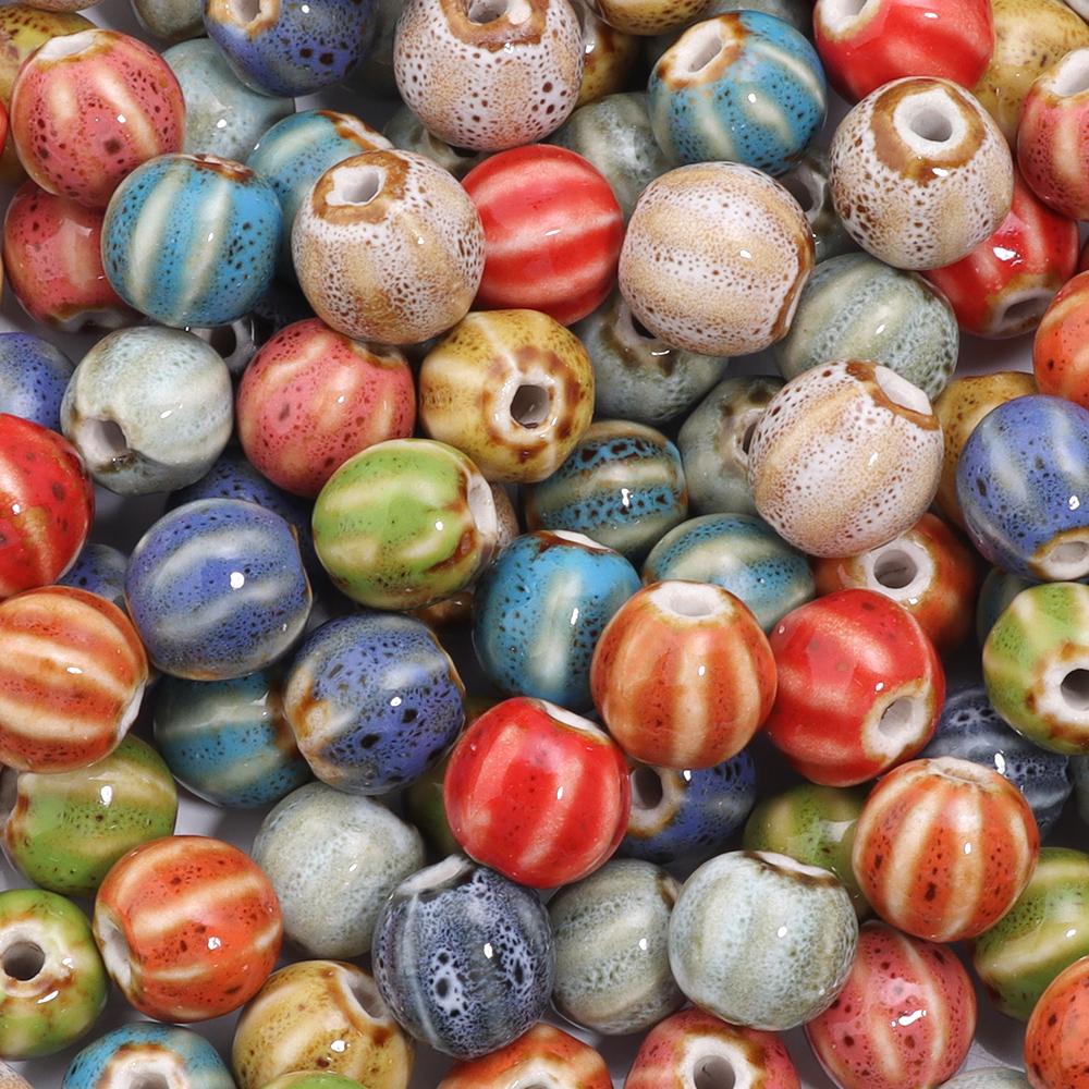 20pcs 12mm Watermelon Floral Glaze Ceramic Beads Colorful Loose Bead For Jewelry Making DIY Crafts Bracelet Necklace Accessories