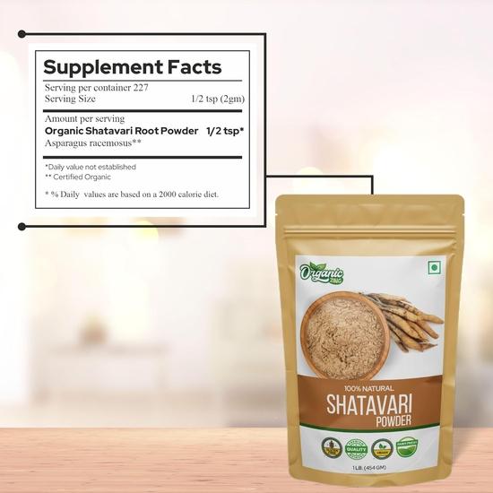 Organic ZING Shatavari Powder, sourced from India. Natural wellness and support in a 454g pack (1 unit)