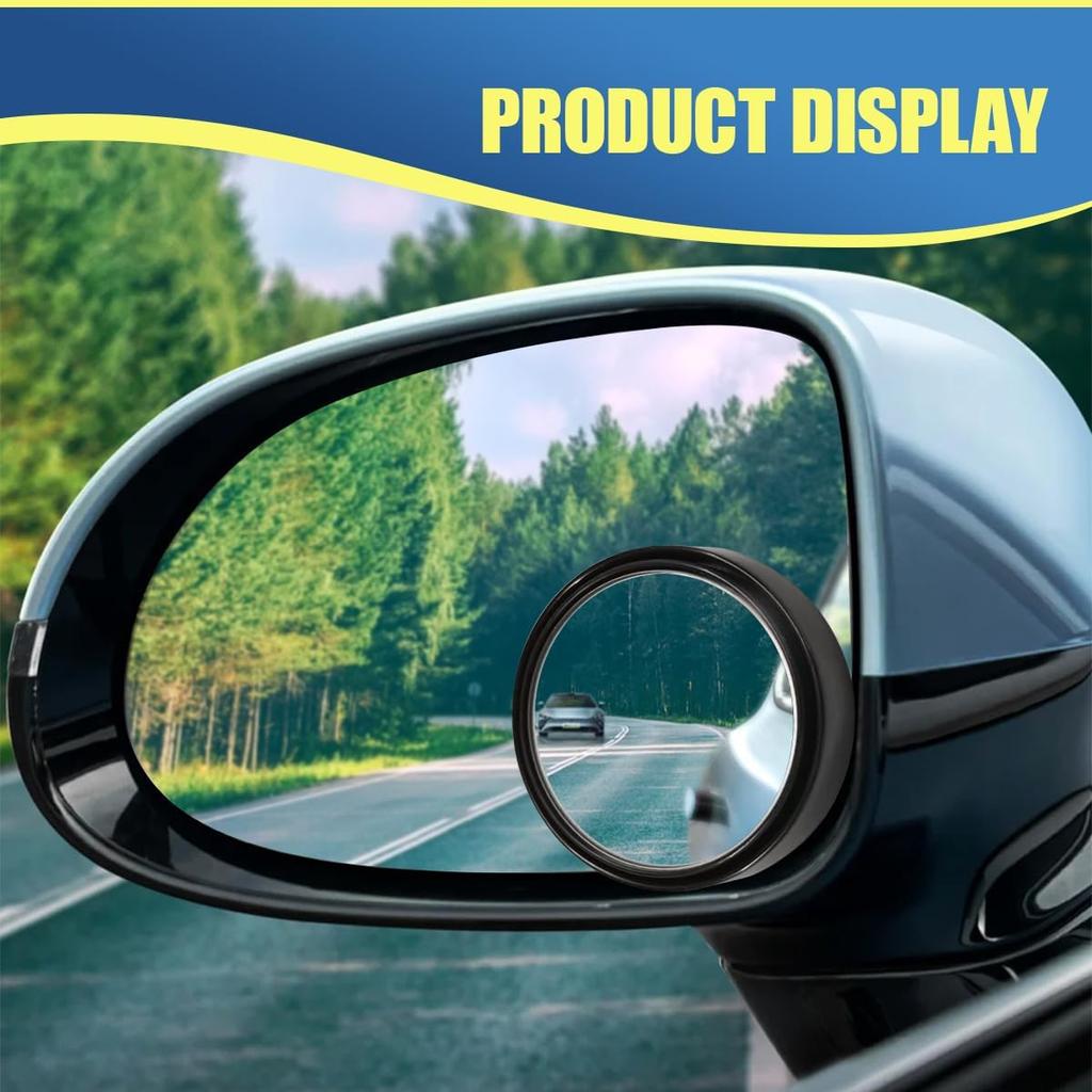 Craedli 2PCS 2" Round Blind Spot Car Mirrors, HD Glass Convex Mirror with Frame, 360° Adjustable Automotive Rearview Mirror, Self-Adhesive Wide