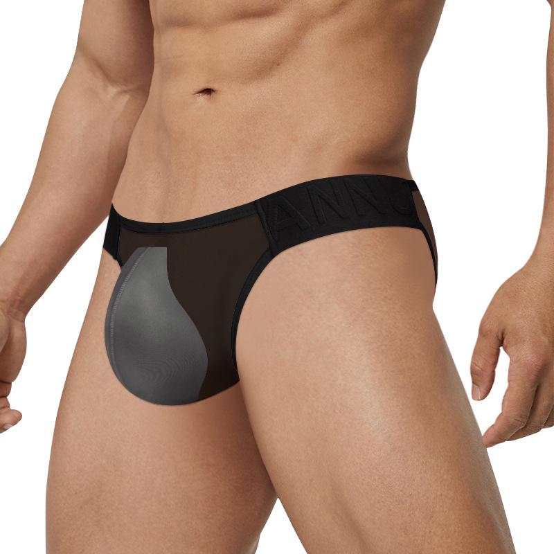 Herren Sexy High-Cut Nahtlose Eis-Seide Slips mit Transparentem Geprägtem Bund