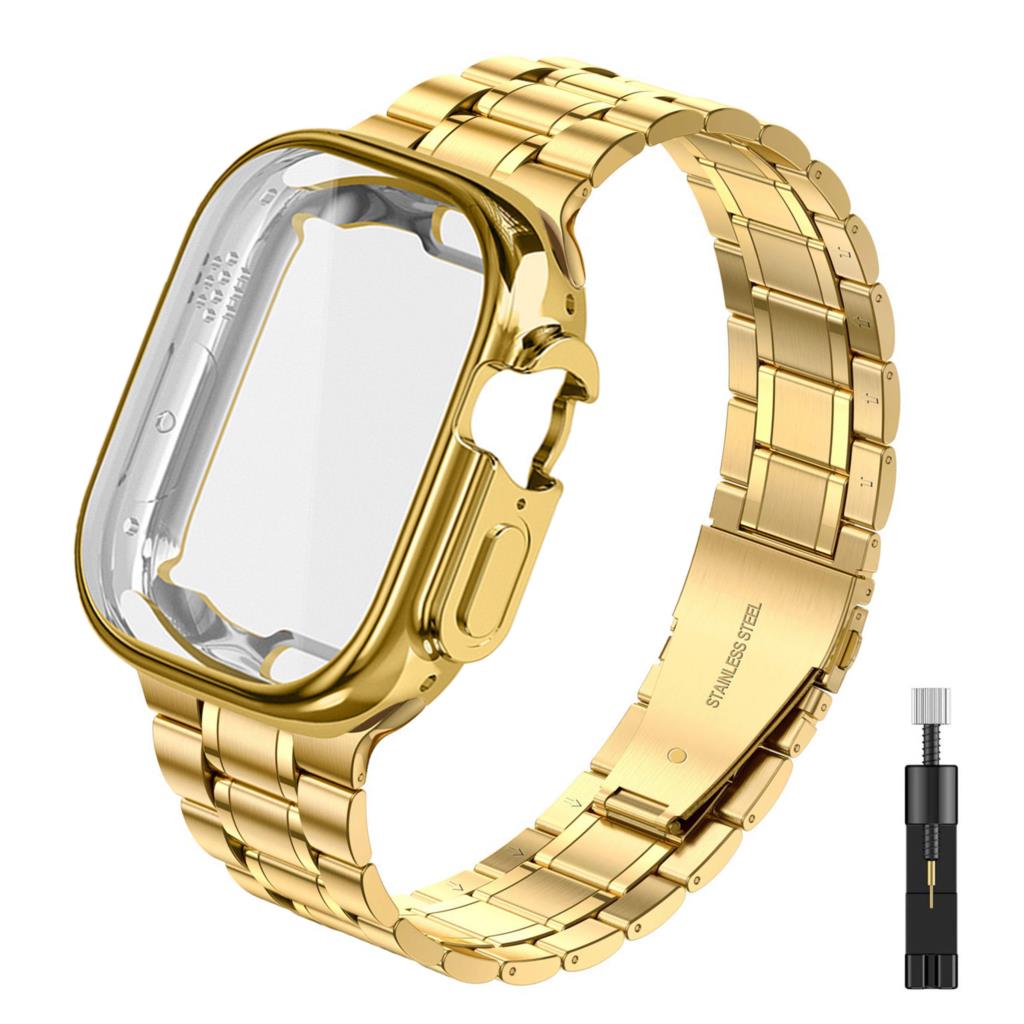 

case+Strap for Apple watch Ultra band 44mm 40mm 45mm 41mm 42mm 38mm Metal Stainless Steel bracelet iWatch Series 3 5 6 SE 7 8 38mm series 321 золотой