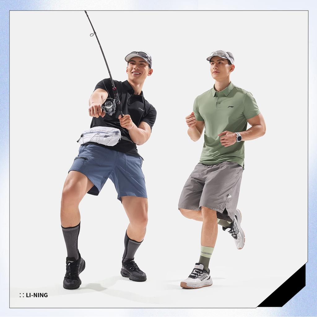 Li-Ning Comfortable Casual Simple Versatile Breathable Solid Color Short Sleeve Polo Shirt Men Tops Black APLV575-1