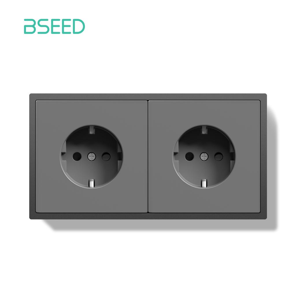 BSEED EU Large Button Wall Switches 1/2Gang 2Way 16A Wall Power Sockets Dual USB Phone Charge Port 5V Gray Home E-Series