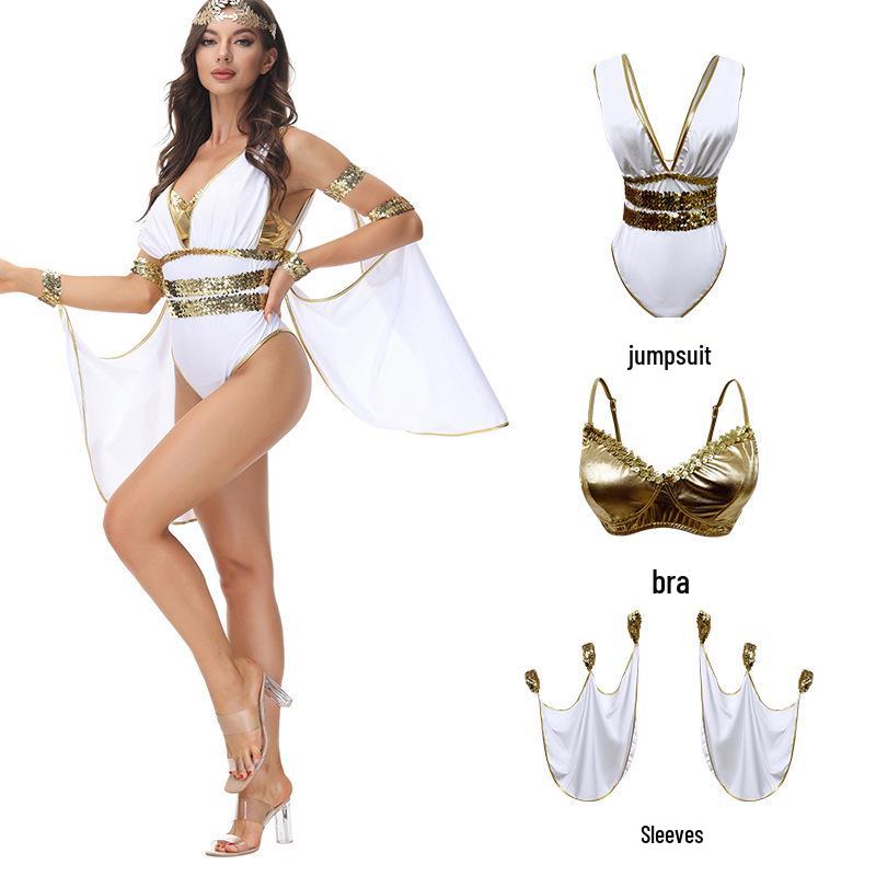 2025 Halloween Greek Goddess Athena and Egyptian Queen Costume for Cosplay or Stage Performance M