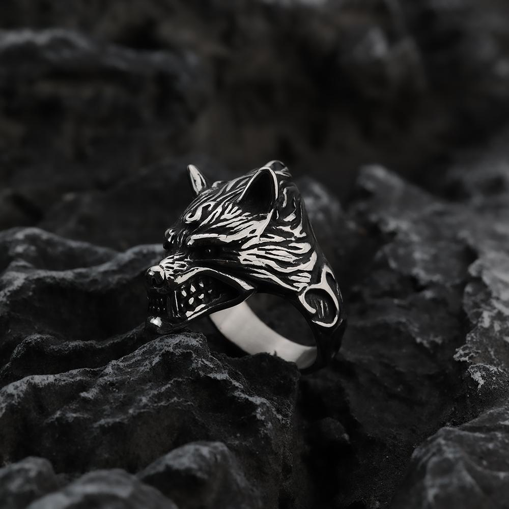 

Mens retro stainless steel wolf ring domineering personality grassland jewelry titanium steel unisex accessory 11