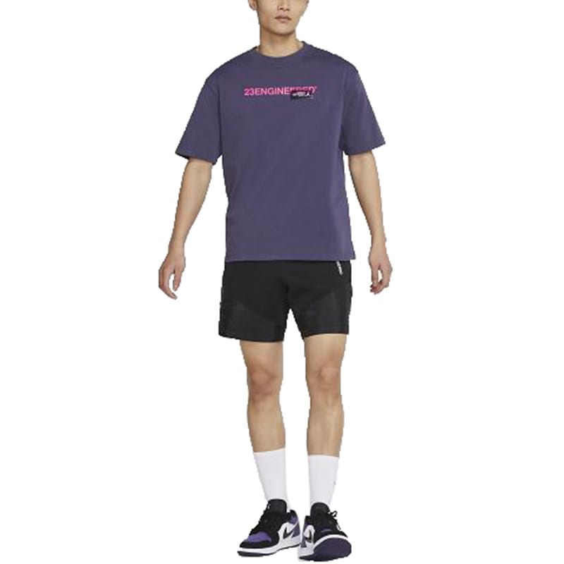 Jordan T Shirts Men's Purple Crew Neck Moderate Straight Fit CZ5182-573