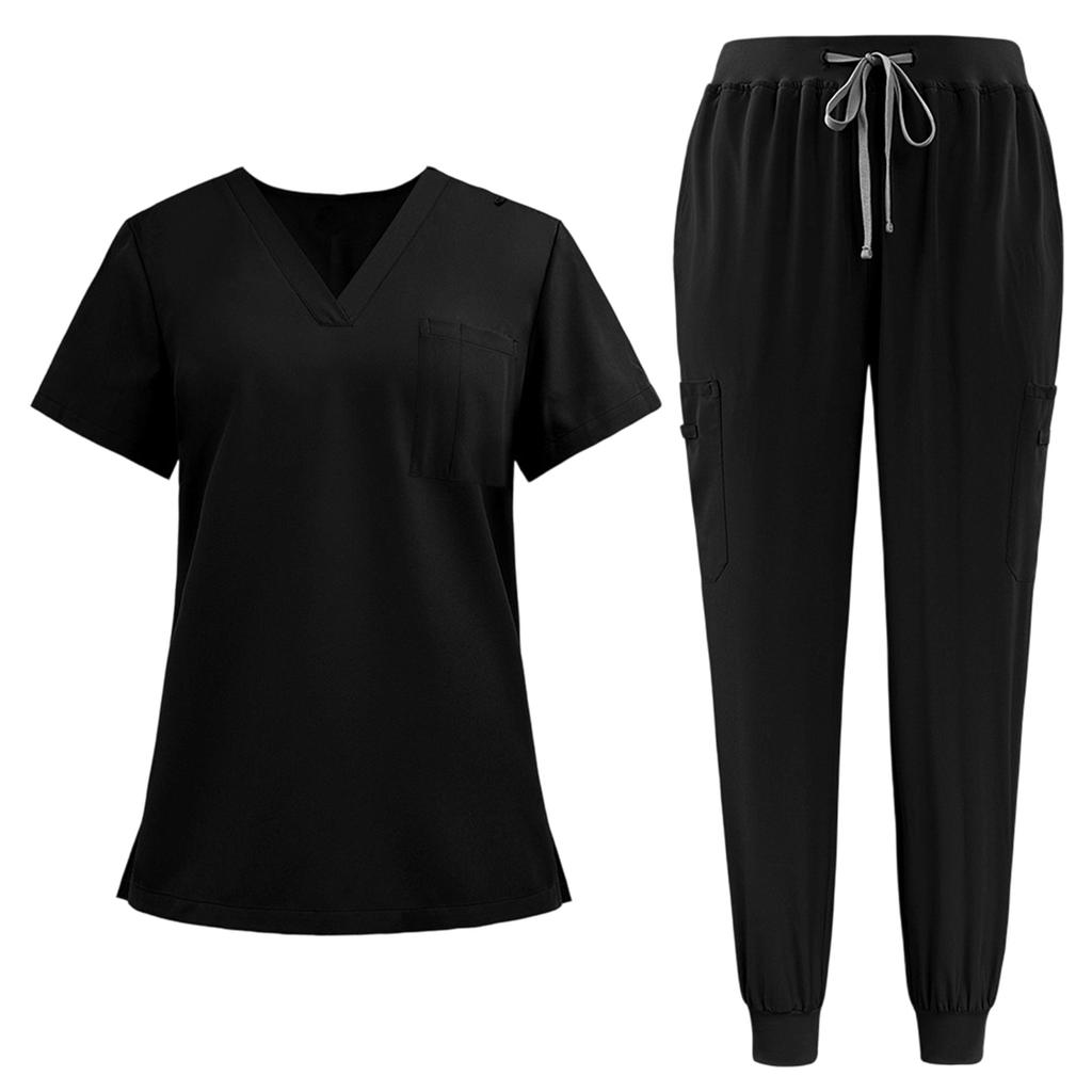Set da lavoro a maniche corte con scollo a V da donna - Uniforme a due pezzi per il lavoro