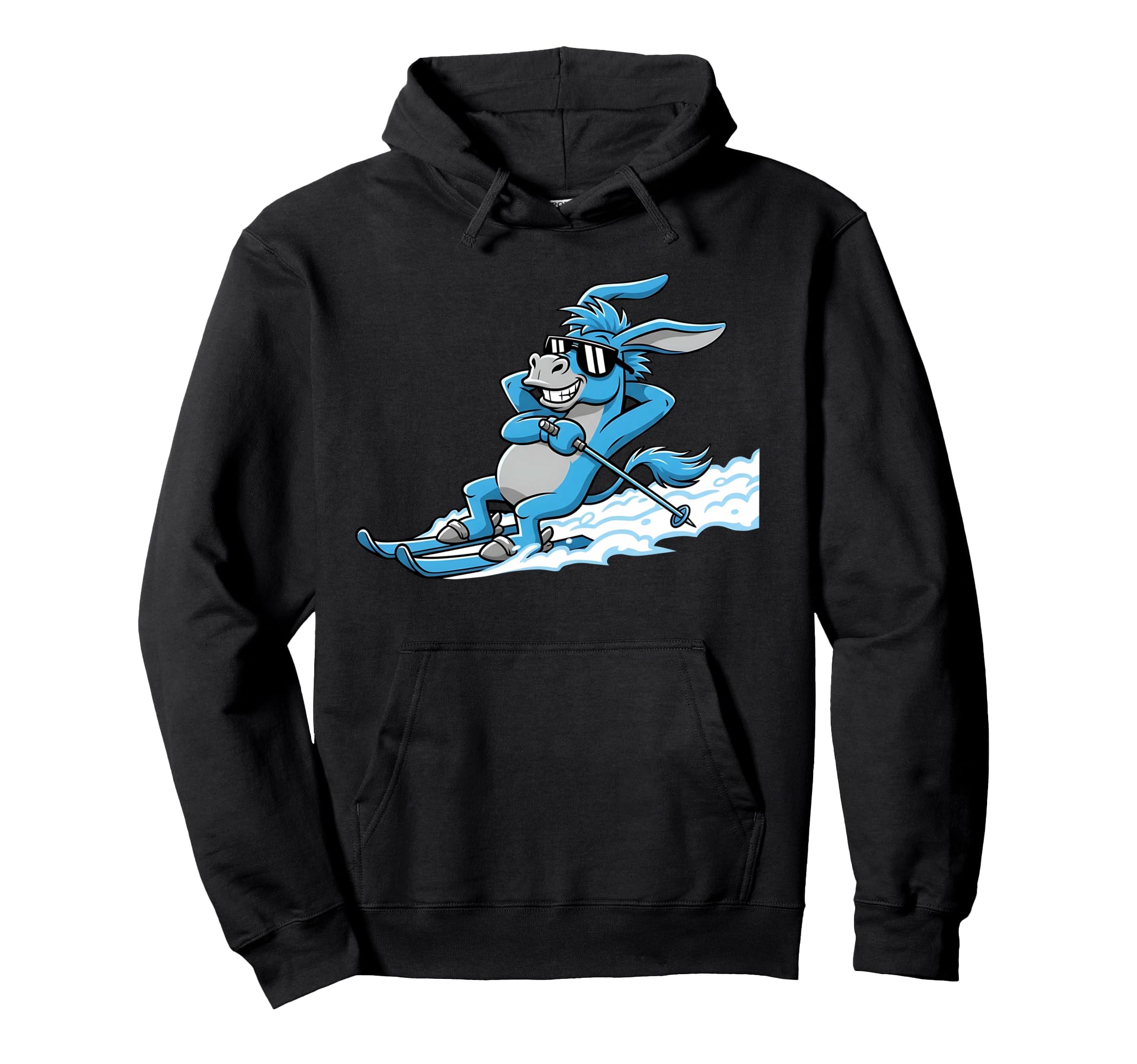 

Skiing, winter, snowy mountains, sunglasses, donkey, cool, downhill, powder, humor, relaxed, carefree, hoodie