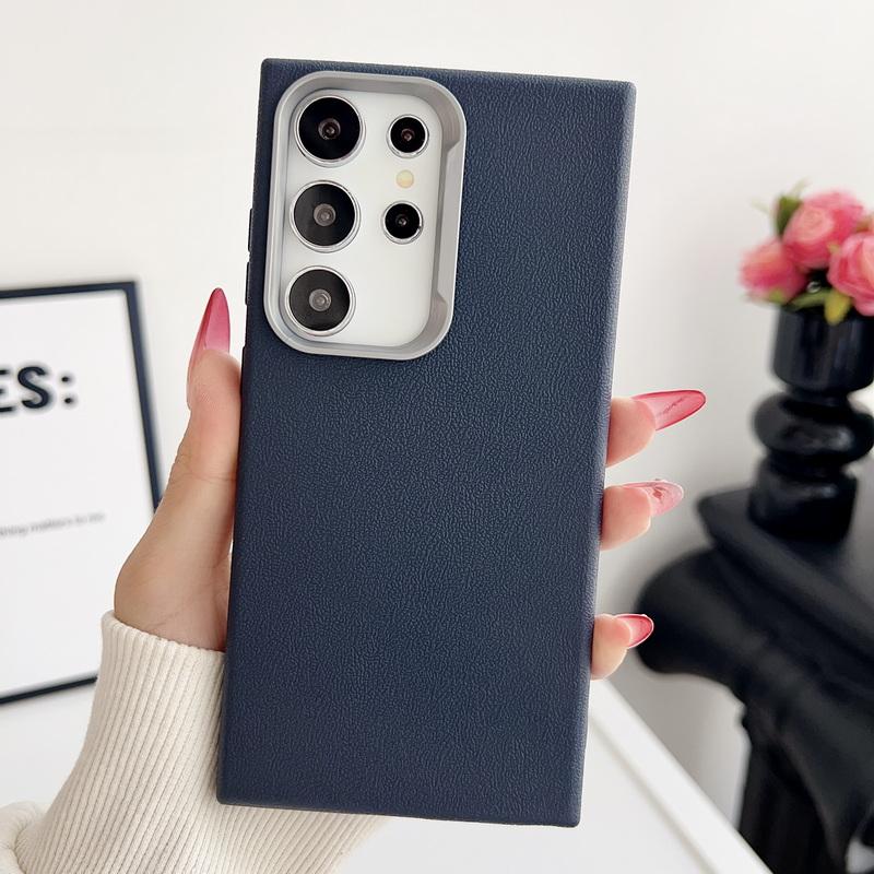 Tpu Soft Square Shockproof Shell for Samsung S25 S24 S22 Ultra S23 S21 S20 Fe A55 A54 A53 A52 A35 A34 A16 A15 Solid Color Leather Texture Slim Cover