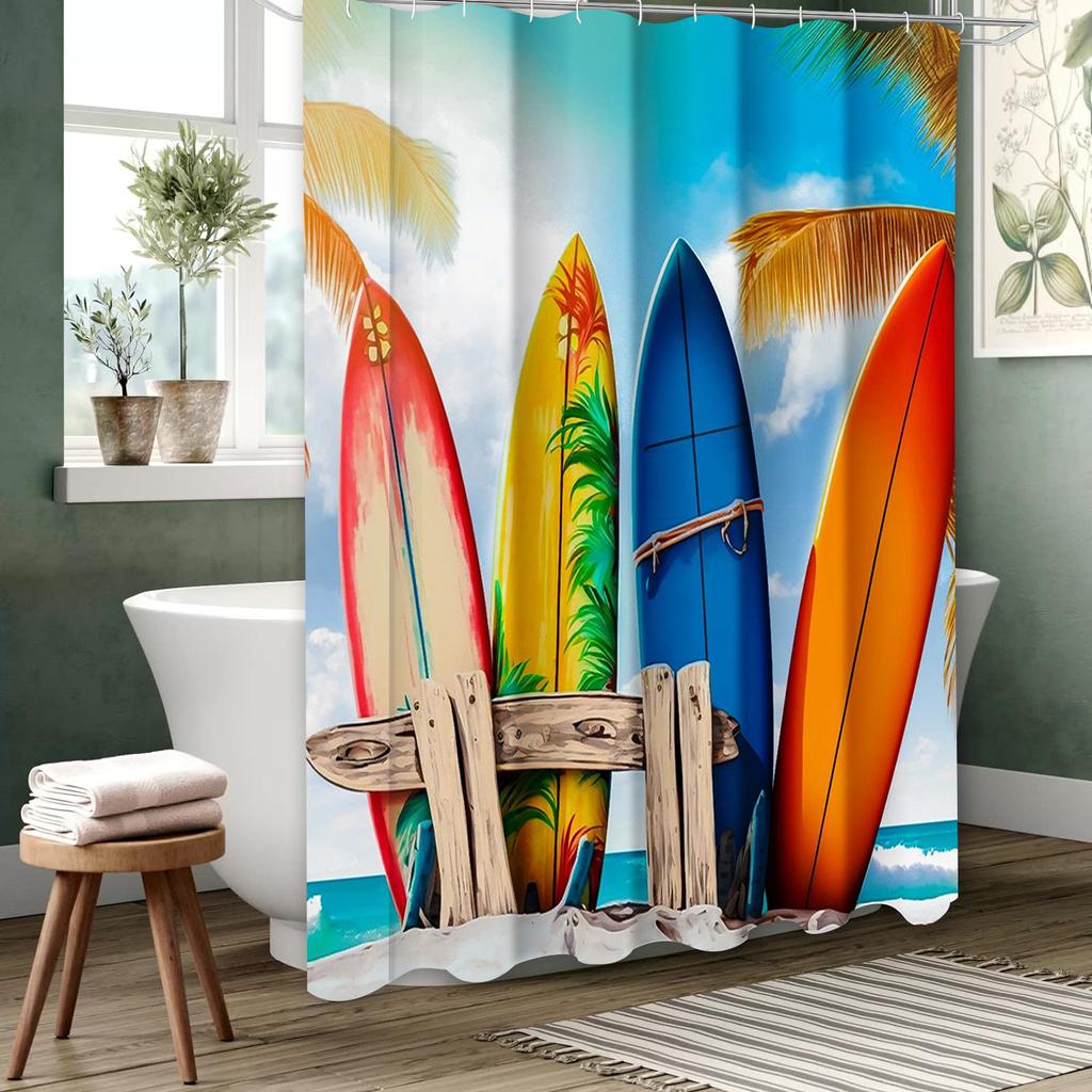Sea Boat Bathing Curtain Bathroom Shower Curtain Waterproof With 12 Hooks Home Deco Free Ship