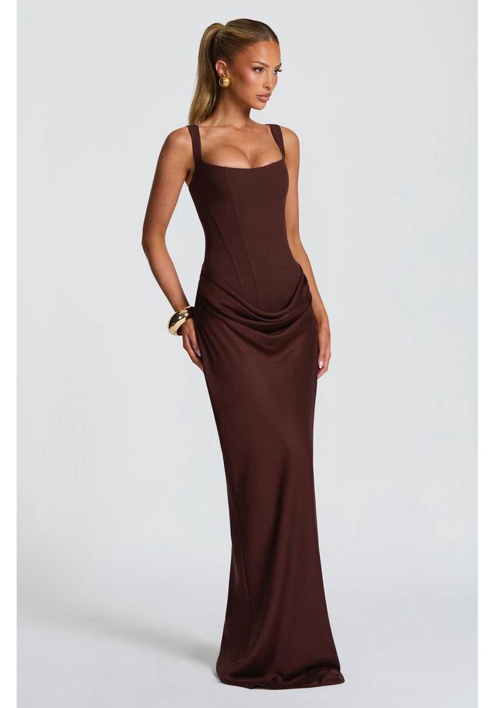 European Spring 2026 Square Neck Sleeveless Slim Fit Ruffle Dress