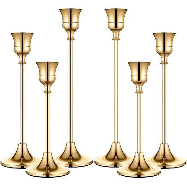 Подсвечник Золотой Тонкий Подсвечник Держатели - Настольный Декор Латунный Золотой Столбчатый Подсвечник Набор из 6, Антикварный Декор Камина Конический Оптом золотой