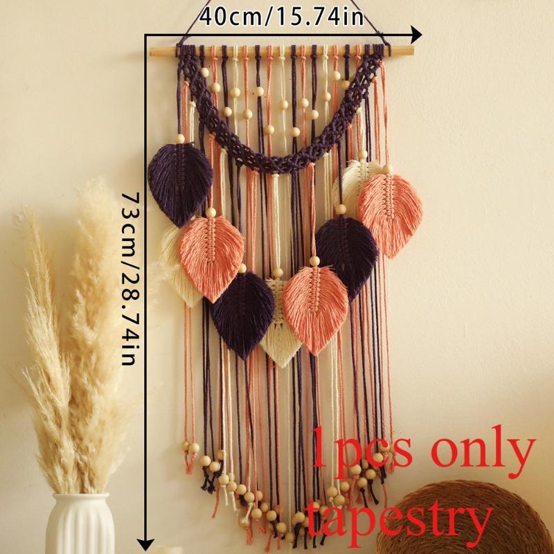 

1pcs Bohemian Style Handwoven Wooden Bead Leaf Tapestry Home Bedroom Wall Decoration Pendant чёрный