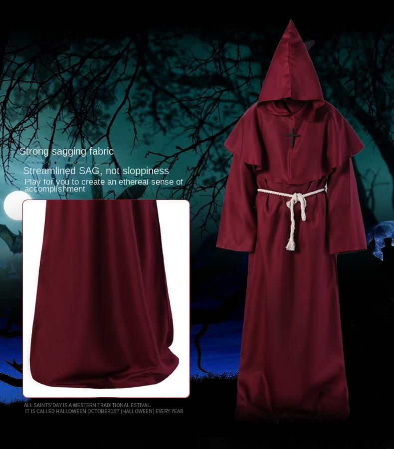 Halloween Medieval Monk Costume Cosplay Robe Wizard Outfit Priest Costume Stage Wear