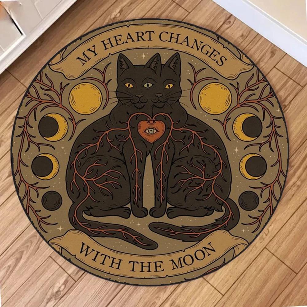 

Yin Yang Cat Circular Flannel Carpet Anti Slip Backing Machine Washable Lightweight for Living Room Home Decoration Diameter 60cm(23in)