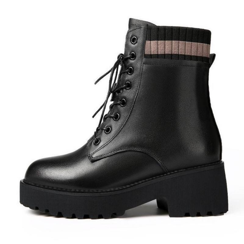 Martin Boots for Women's Autumn and Winter New Retro Front Lace-up Round Head Medium Boots Thick-soled Short Boots for Women