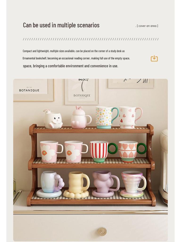 Solid Wood Multi-layer Teacup Display & Storage Rack for Desktop or Countertop