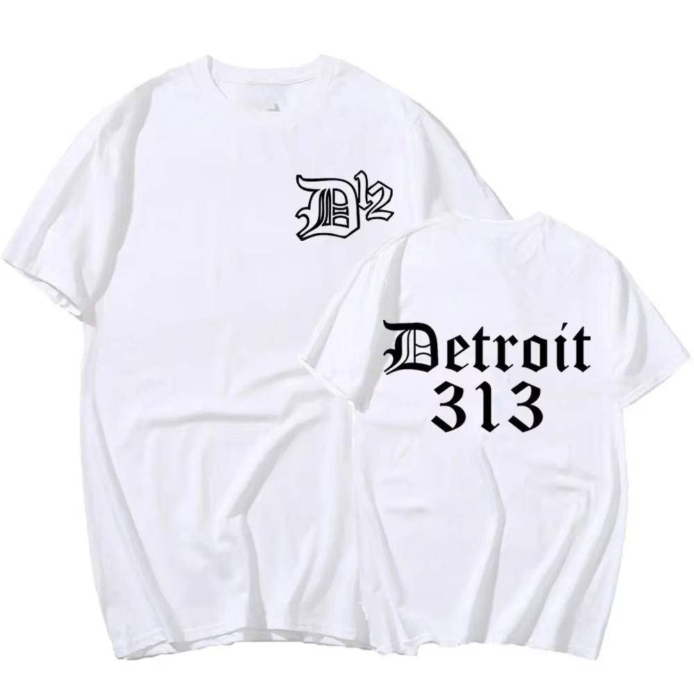 Large Cotton Men's D12 Band Rapper Eminem T-shirt Detroit Michigan 313 Printed T-shirt Men's Fashionable Casual T-shirt Top