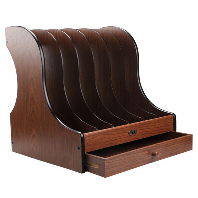 Wooden Desktop File Holder & Vertical Book Stand Organizer
