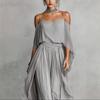 DM092 Amazon Unabhängige Station 20206 Neues Träger-Off-Shoulder Elegantes Blusenoberteil mit Chiffon Asymmetrisch Lang