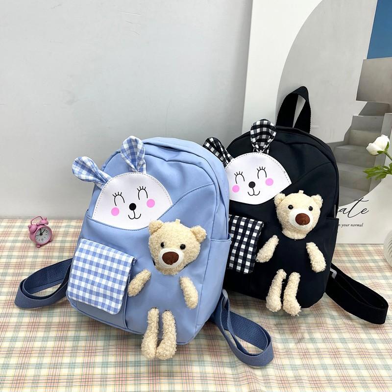 23x10x31cm Purple Kindergarten Children's Backpack Green Cub Stuffed Toy Rucksack Light Cute Rabbit Cartoon Girl Adjustable Shoulder Strap Knapsack