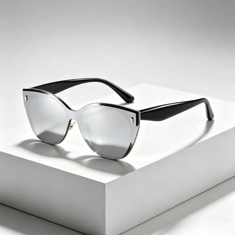 Stylish Rimless One Piece Cat Eye Sunglasses Metal Studs Decor UV Lens Women Men Trendy Street Fashion Outdoor Travel Eyewear