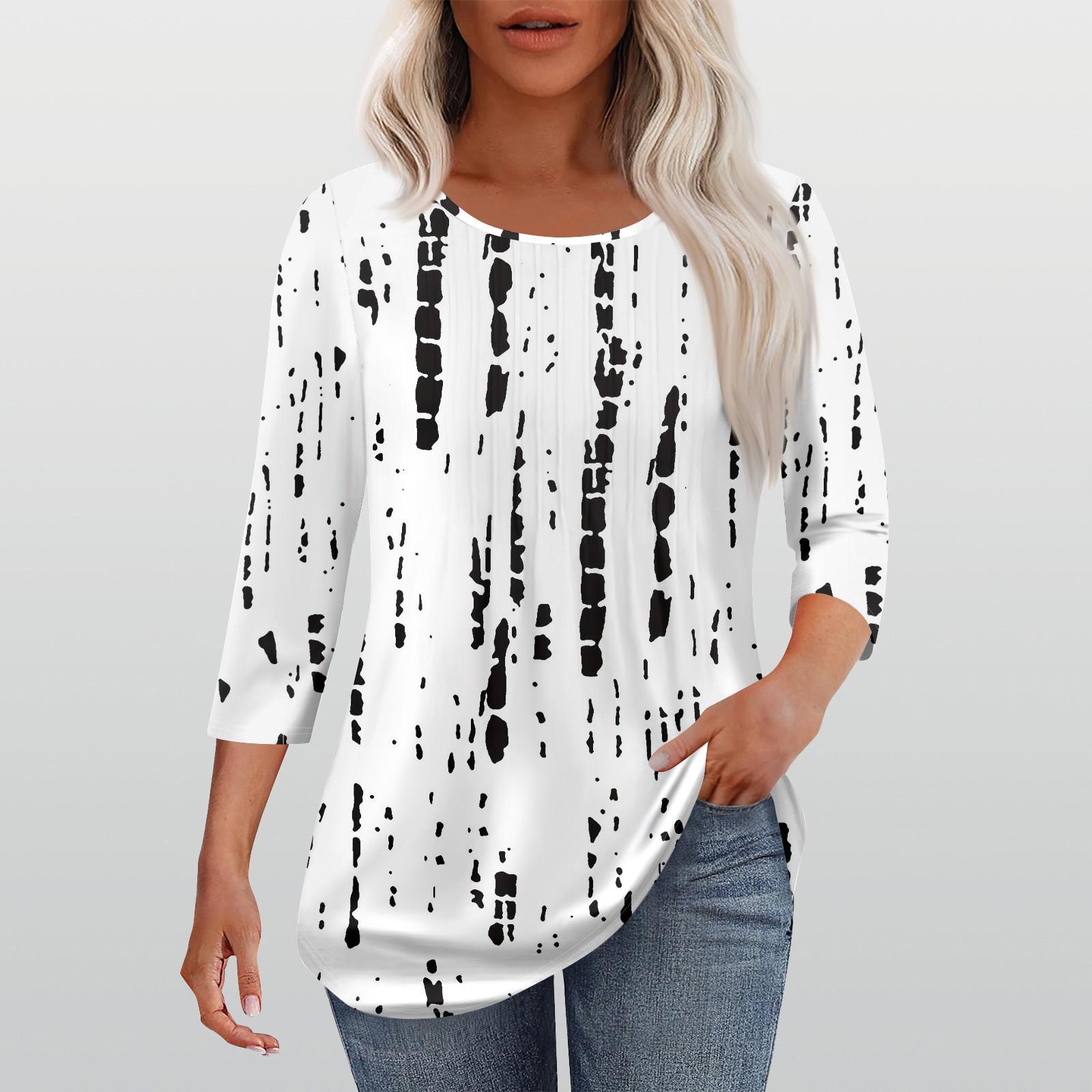 

Рубашки с рукавом 3/4 для женщин, модные, повседневные, с круглым вырезом, с принтом, футболка, топ M