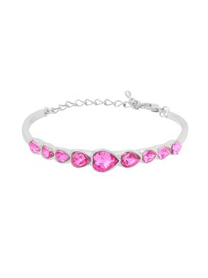 Women and Girls | Fashion Multicolor Crystal Bracelets for Women and Girls | Heart Shaped Silver Toned Bracelet