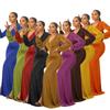 Women's V Neck Long Lantern Sleeve Maxi Dress Solid Color Ruched Bodycon Side Slit Floor Length Formal Evening Party Casual Gown