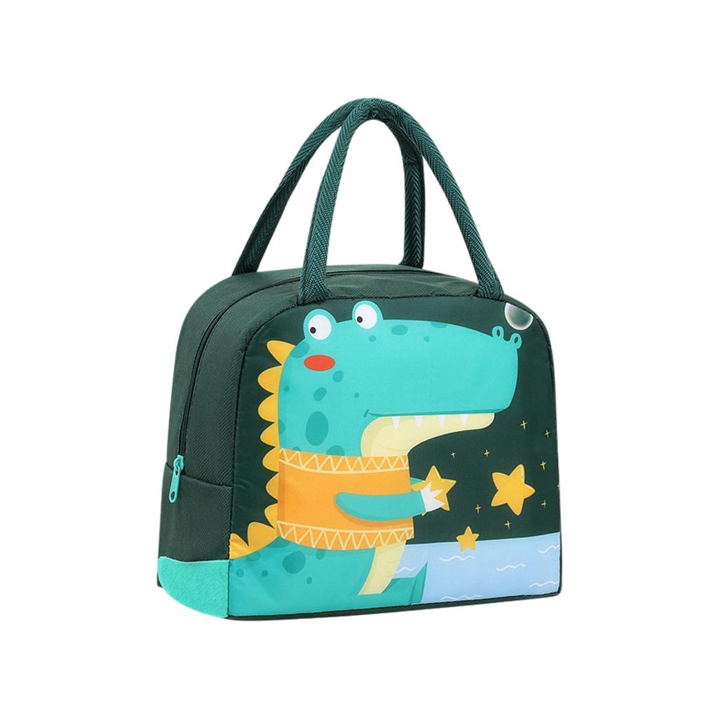 Oxford Fabric Cartoon Lunch Bag Portable Handheld Insulated Lunch Tote for Kids and Adults with Zipper Closure and Easy Carry Handles