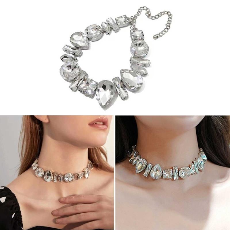 Strass-Halskette Kristall-Choker-Kette Böhmische Geometrische Schlüsselbeinkette Hochzeitsschmuck Braut-Halskette für Frauen Mädchen