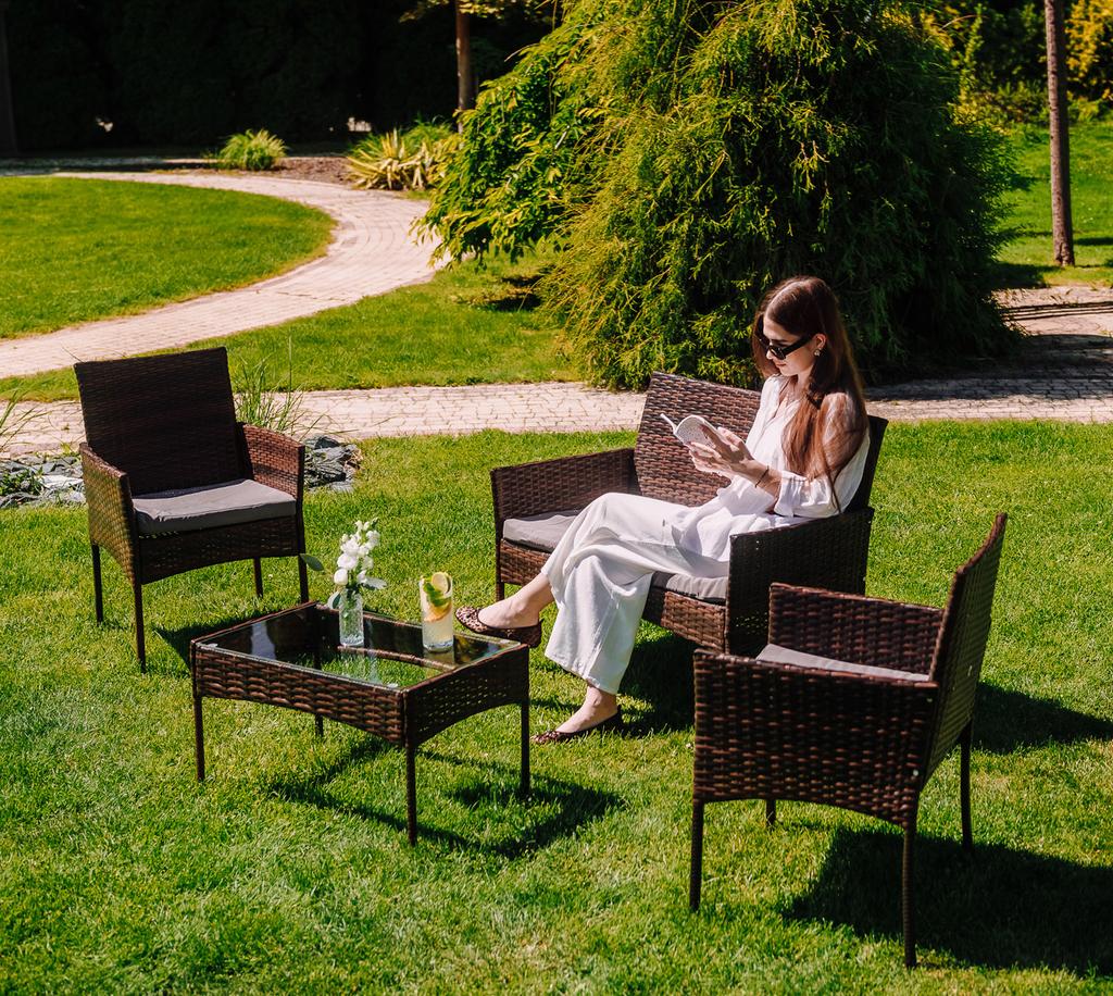 Garden Furniture Set For 4 People With Cushions Ferani Fiji Zh-105-Br S2 100X57 + 2F + Sto 71X40X39 Brown/Gray N