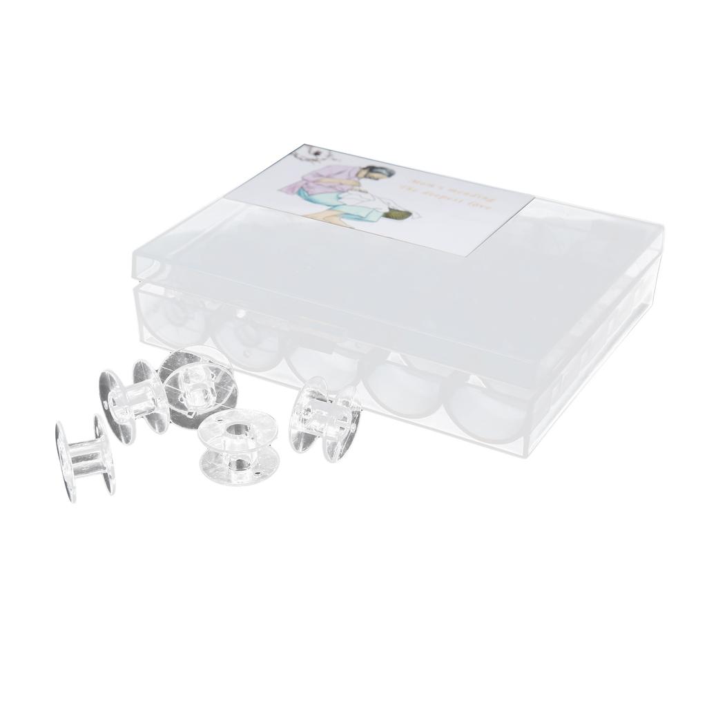25pcs Sewing Machine Bobbins Plastic Transparent Simple Embroidery Bobbins with Storage Box for Home