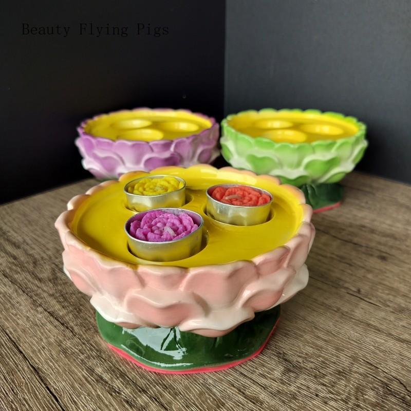 1PCS Ceramic Lotus Samsung Lamp Holder Household Candle Holder Lamp Disc Three Hole Lamp Holder