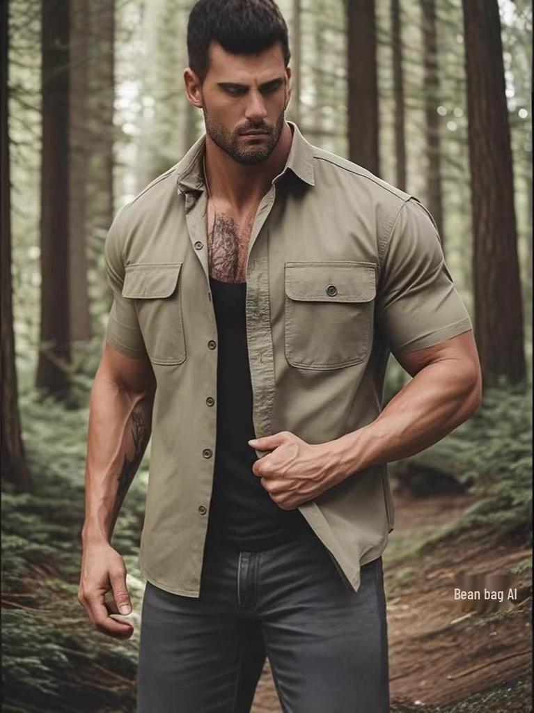 Men's Short-Sleeve Outdoor Multi-Pocket Breathable Shirt