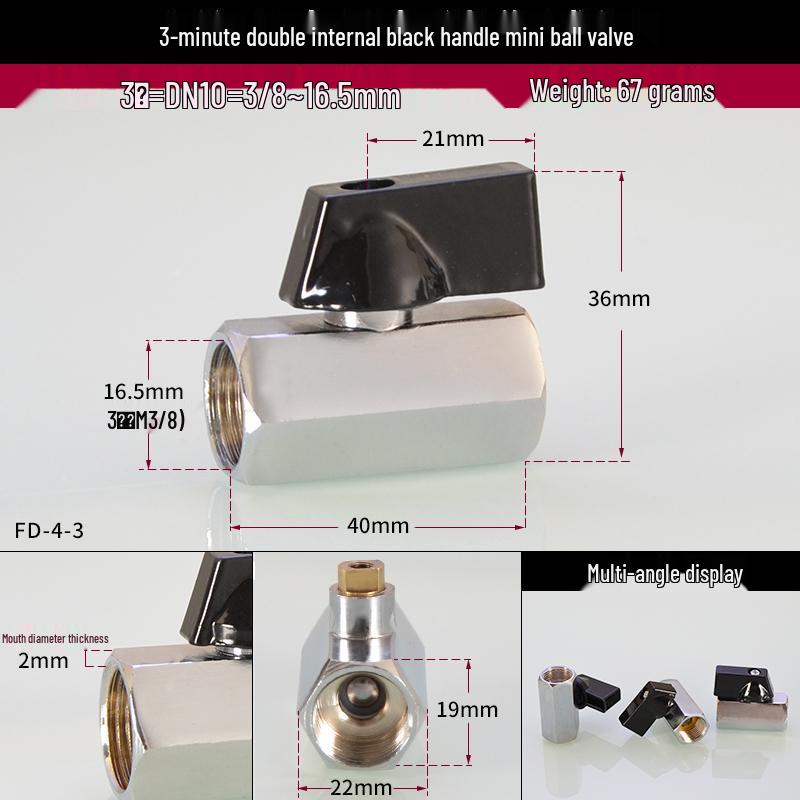 Mini kulový ventil 1/4 DN8 s více závity - Dvojitý vnitřní a vnější měděný ventilový spínač