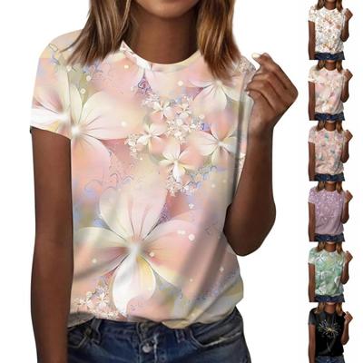Modisches Damen Freizeit Kurzarm Rundhals Pullover Top Bluse mit floralem Print