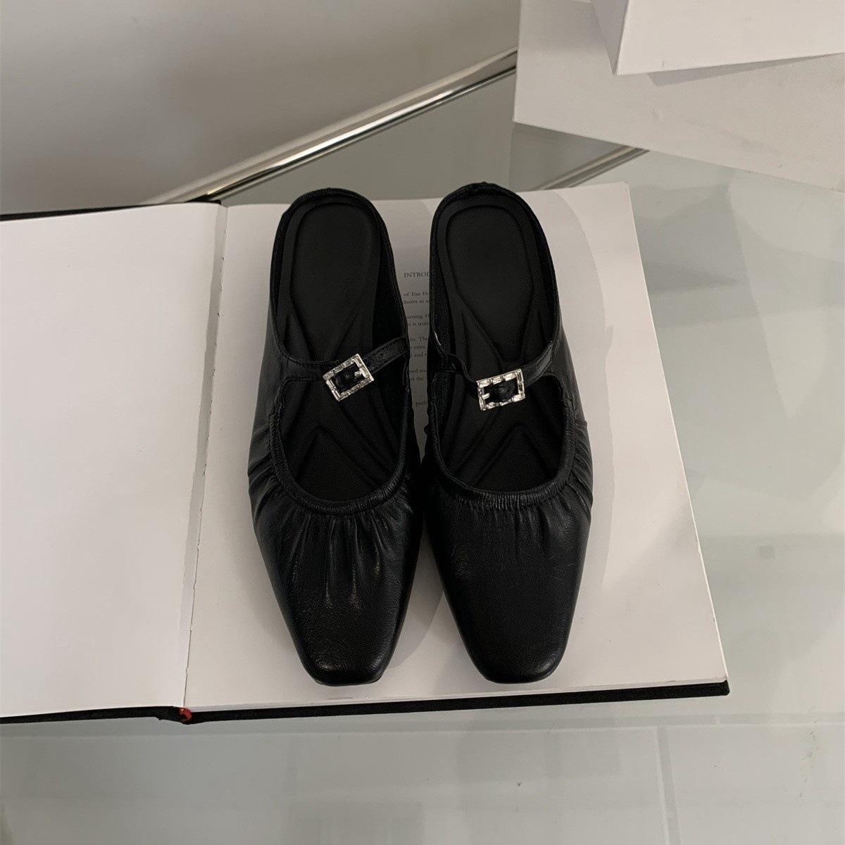 

Мягкие кожаные туфли-мешки на голову, женские летние туфли, французский темперамент, фея, вечерний бриз, дорожные туфли из серебра, женские босоножки на толстом каблуке 40 чёрный