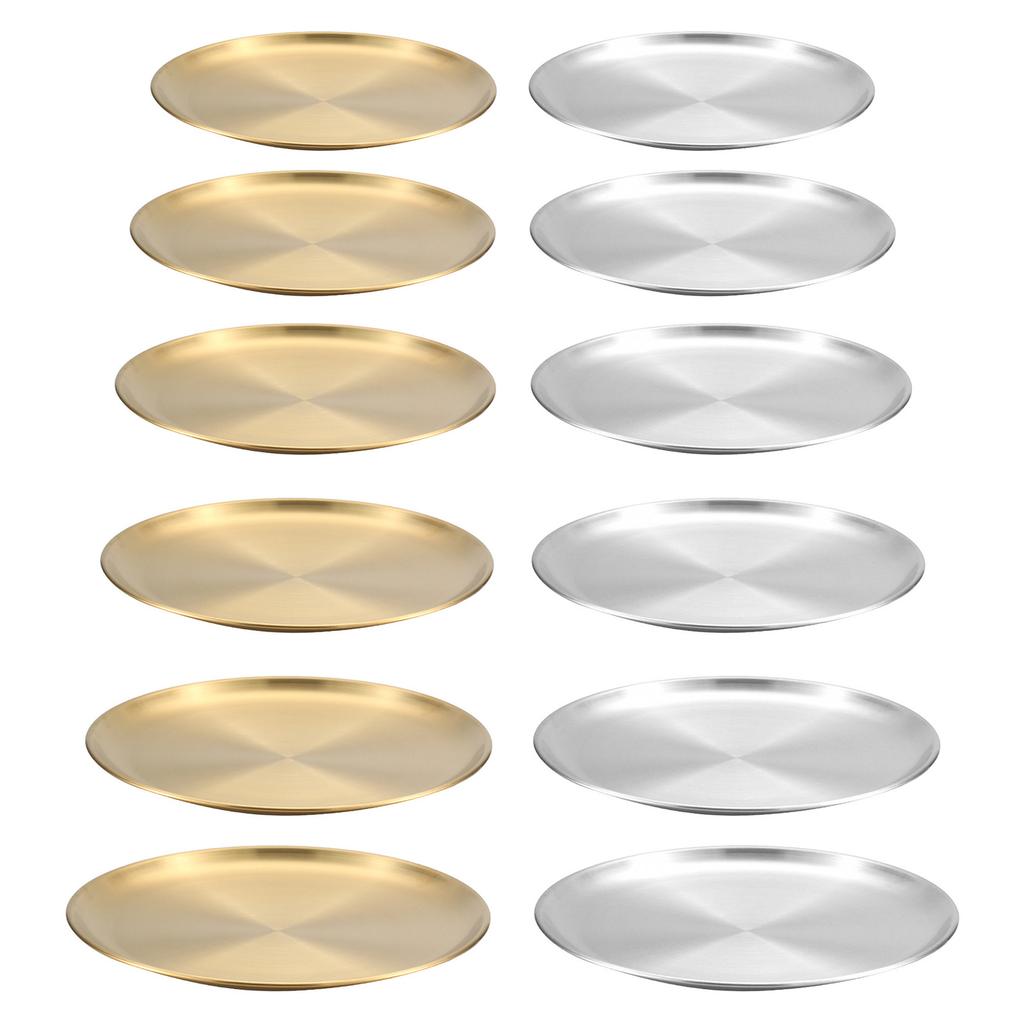 Zestaw 4 talerzy obiadowych ze stali nierdzewnej 304, okrągłe metalowe naczynia do serwowania, talerze do jadalni odpowiednie do użytku domowego i kuchennego