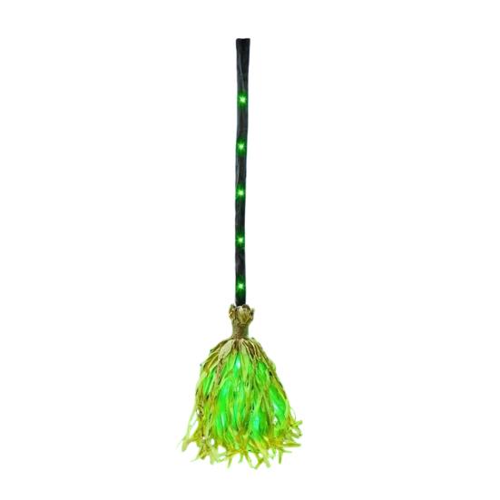 Accesorio de Disfraz de Halloween Escoba de Bruja con Luz LED Verde, Escobilla de Mago Brillante para Cosplay, Atrezo para Fiestas Temáticas, Decoraciones para Interiores y Exteriores
