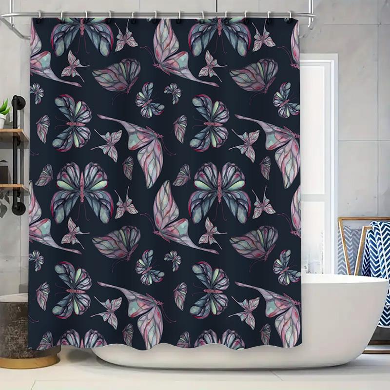 

Colorful Butterfly Print Shower Curtain Waterproof Bathroom Decor Dark Blue White Grey Pink Red Green Yellow Black Gray Colorful 90x180cm