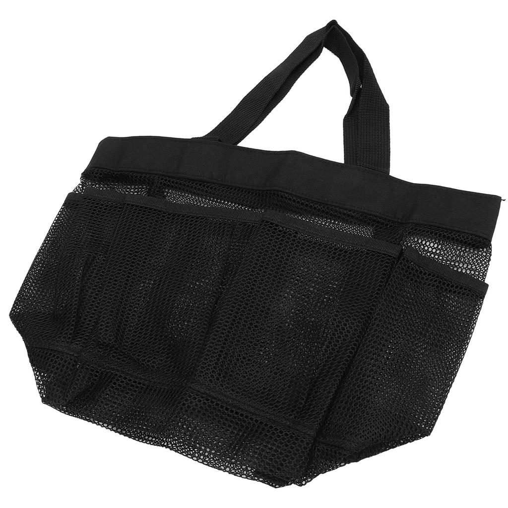 Portable Mesh Beach Bag Translucent Travel Toiletry Tote Bag for Bath Swimming Black