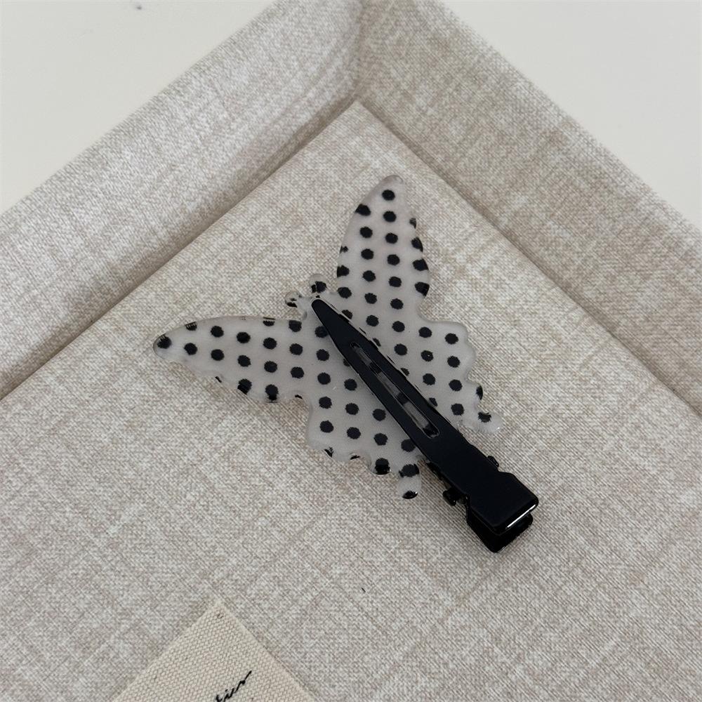 1pair Academy Style Bangs Clips Black White Polka Dot Hairclip Texture Side Clip Hairclip Sweet and Cute Side Clip Hairaccessory