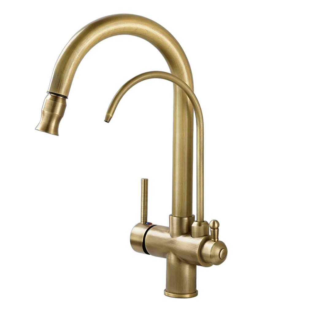 Antique Brass Pull-out Kitchen Faucet Water Purifier Sink Faucet 360° Rotate Hot Cold Drinking Water Filter Kitchen Mixer Taps
