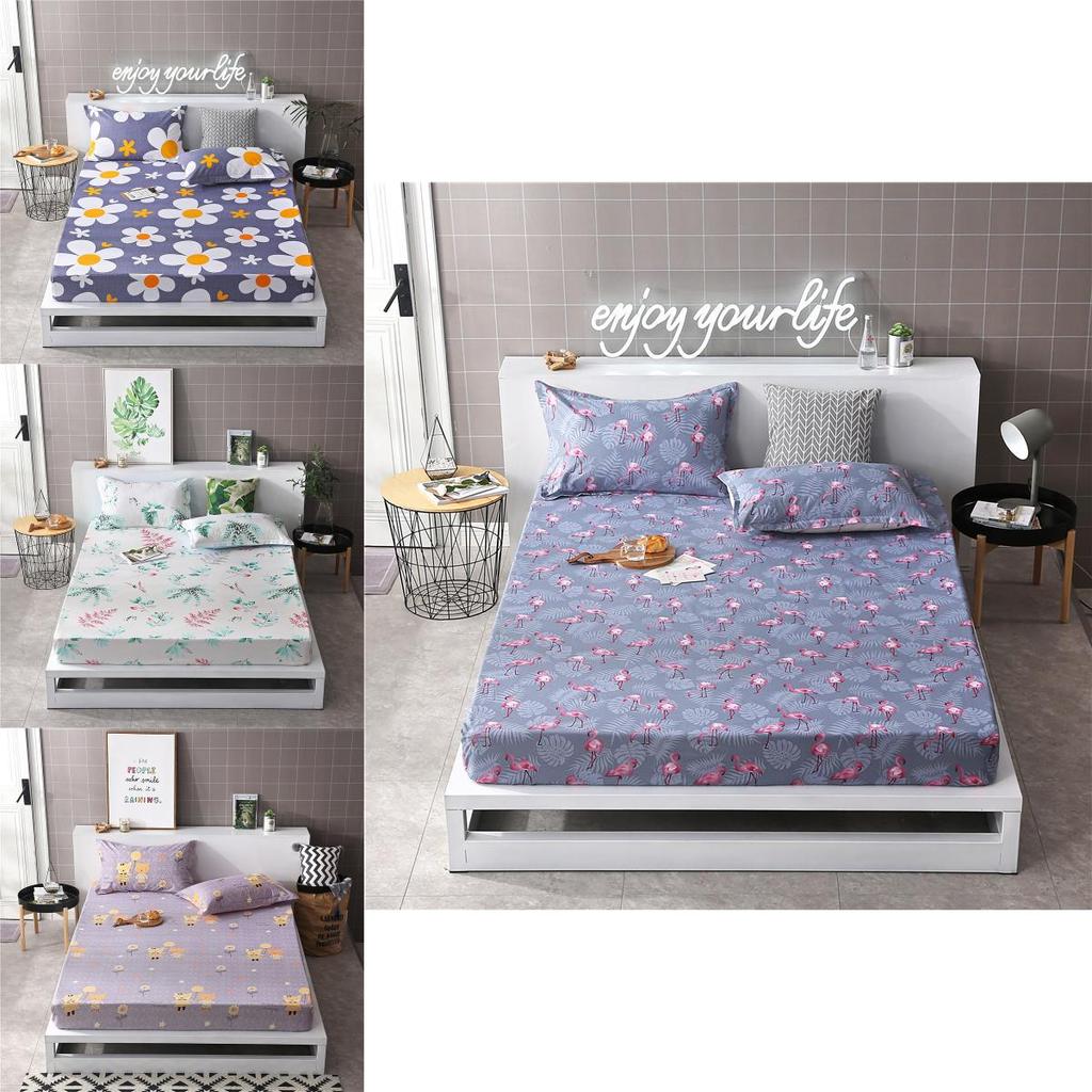 Luxurious Bedding Fitted Sheet Floral Flower Pillowcase Bed Cover With Elastic Cover