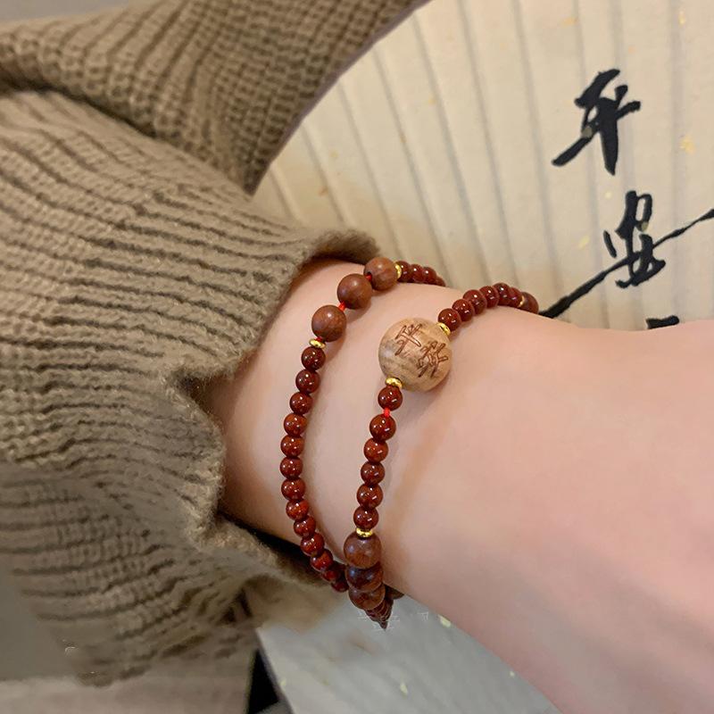 Bracelet en Pierre Chinoise Ping An Happy Fu pour Femmes Style Ethnique Rétro Design de Niche Bijoux Perlés