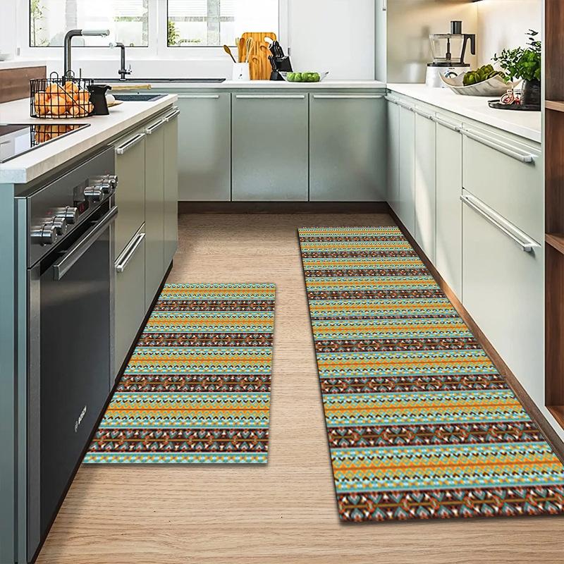 Bohemian Print Waterproof Kitchen Rug with Non-Slip, Thick Cushioned Design for Anti-Fatigue Comfort